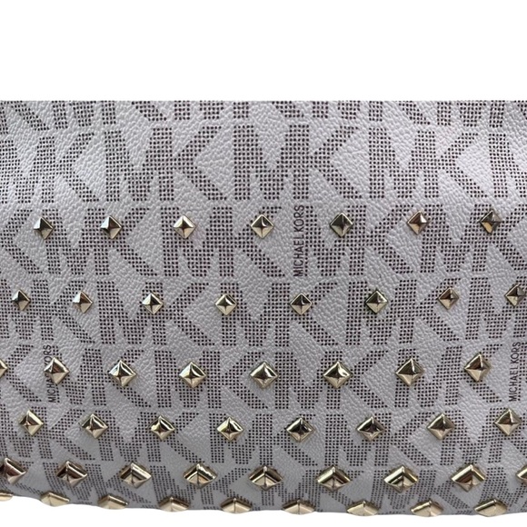 MK Michael Kors ABBEY Medium Studded Backpack Vanilla Cream Brown Gold Adjusts - Picture 4 of 16